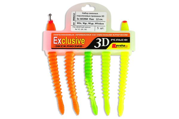 Набір змінних поролонових приманок Levsha NN 3D ExWorm - Колір Fluo WOr/WOr/WGr/WLgr/WYellow