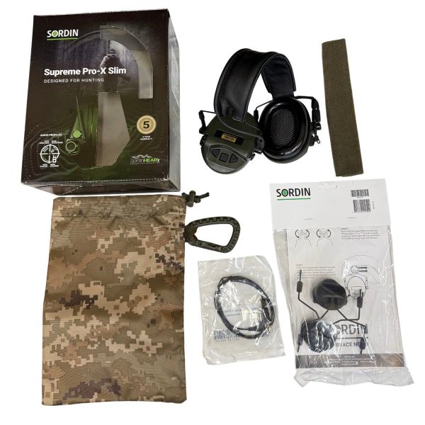 Активні тактичні навушники Sordin Supreme Pro-X Slim Green із кріпленням на шолом Sordin ARC rails