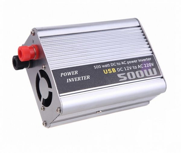 Инвертор автомобильный Power Inverter 500W преобразователь напряжения 12V-220V с 1 USB - Алюминий - 1 розетка - 152х95х55 мм - Серебро