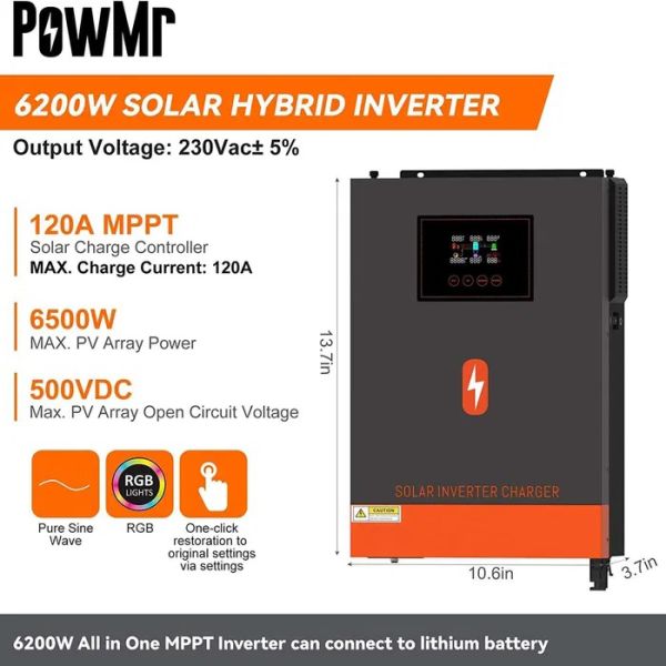 Инвертор гибридный PowMr 6200W - Автономный - Солнечный - С чистой синусоидой - Бесперебойник на весь дом