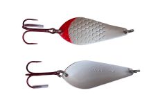 Блесна Spinnex Atom - Колеблющаяся - 20 г - С чешуей - Holographic - Белый/Красный