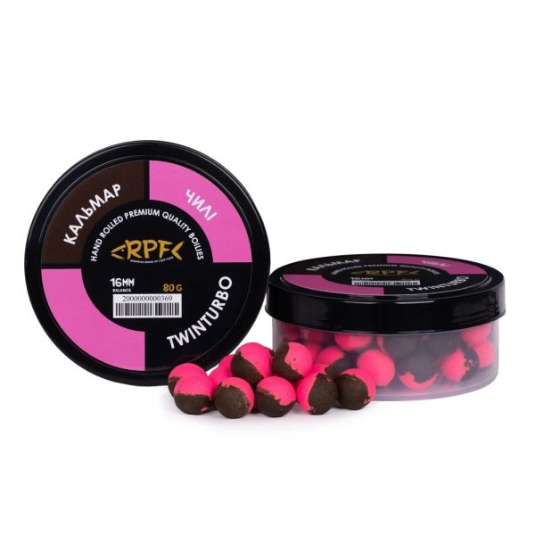 Бойлы RPF - Кальмар+Чили - Ø16 мм - Баланс TwinTurbo (Бойл+Поп-ап) - Нейтральной плавучести - Двухцветные
