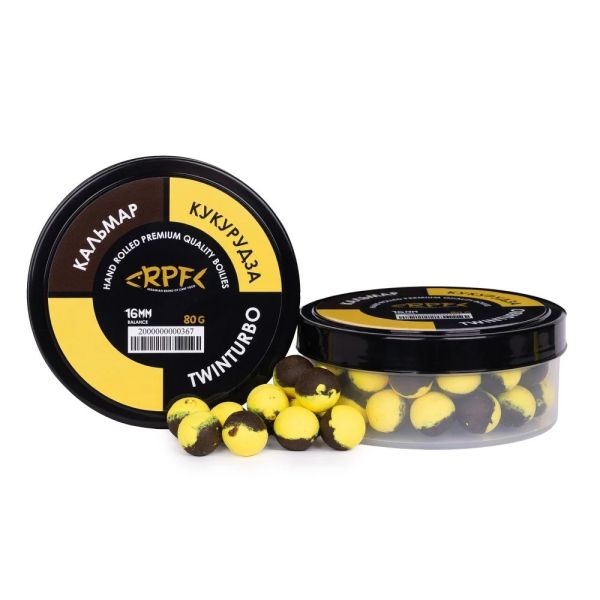 Бойлы RPF - Кальмар+Кукуруза - Ø16 мм - Баланс TwinTurbo (Бойл+Поп-ап) - Нейтральной плавучести - Двухцветные