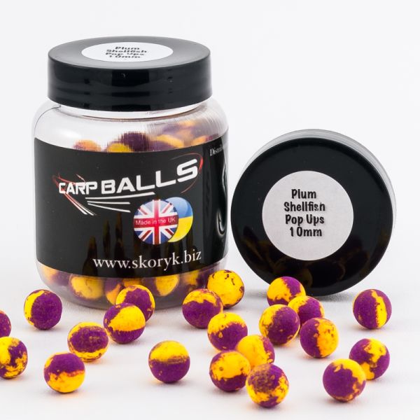 Бойли Carp Balls Pop Ups - 30 г - Плаваючі - Ø10 мм - Plum and Shellfish (Слива Риба)
