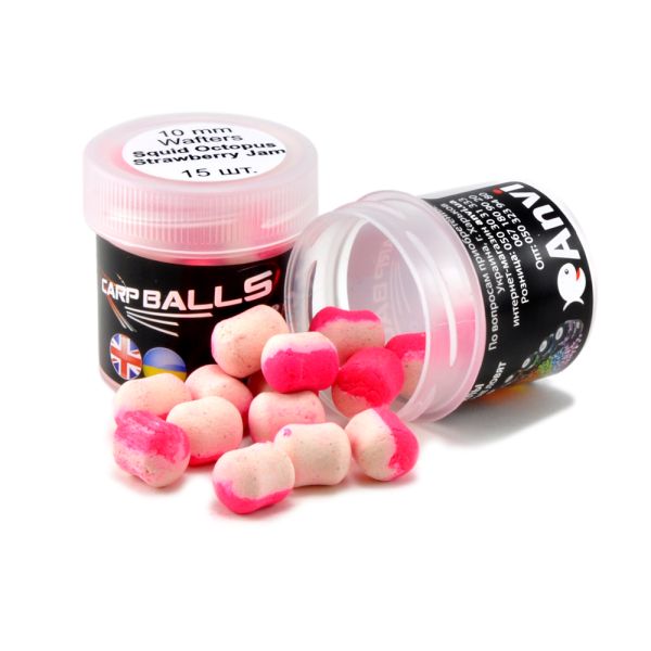 Бойли Carp Balls Wafters - Нейтральна плавучість - Ø10 мм - 15 шт/уп - Squid Octopus&Strawberry Jam (Кальмар, восьминіг та полуничний джем)