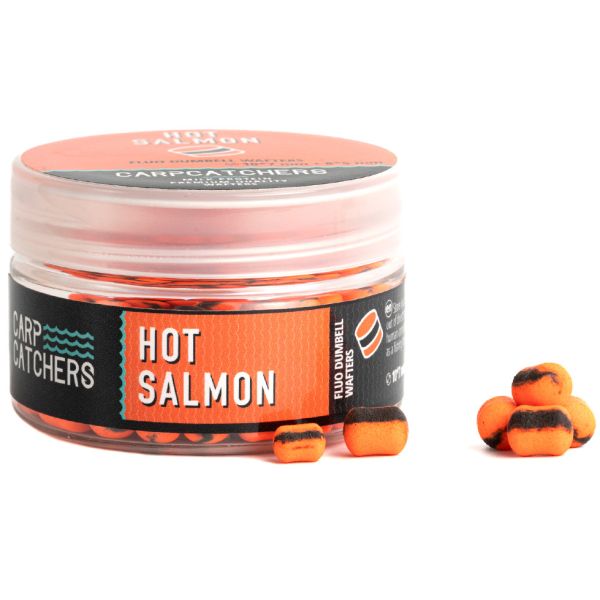 Бойлы Carp Catchers - Hot Salmon - Fluo Dumbell Wafters 10*7 и 8*5 мм -  Mix - Fluoro Orange & Black stripe - Двухцветные