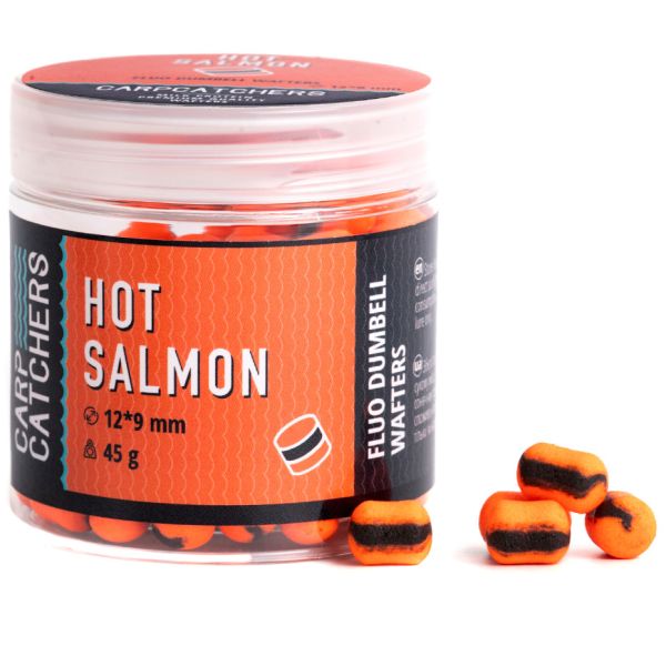 Бойли Carp Catchers - Hot Salmon - Fluo Dumbell Wafters 12*9 мм - Fluoro Orange & Black stripe - Плаваючі - Двоколірні
