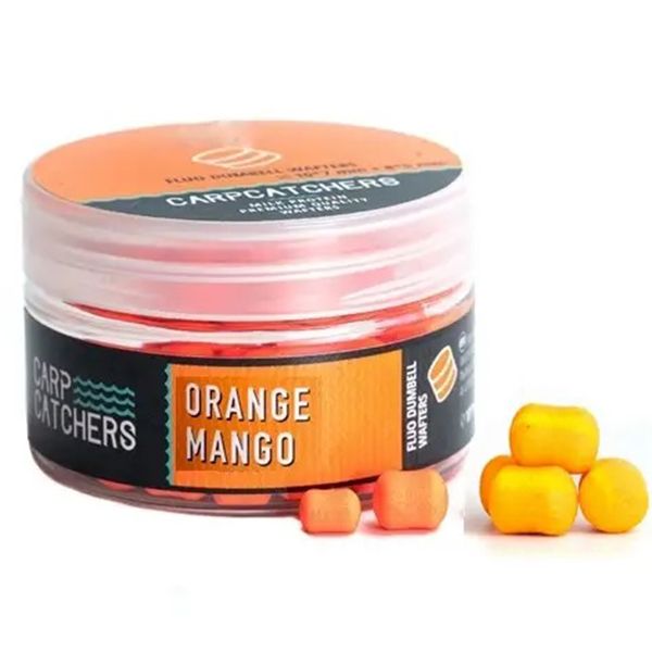 Бойли Carp Catchers - Orange Mango - Fluo Dumbell Wafters 10*7 та 8*5 мм - Mix - Light Orange & Yellow stripe - Двоколірні