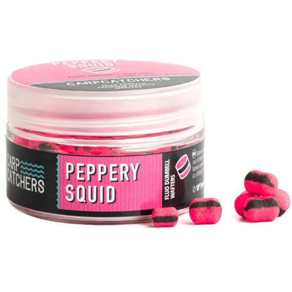 Бойлы Carp Catchers - Peppery Squid - Fluo Dumbell Wafters 10*7 и 8*5 мм -  Mix - Pink & Black stripe - Двухцветные