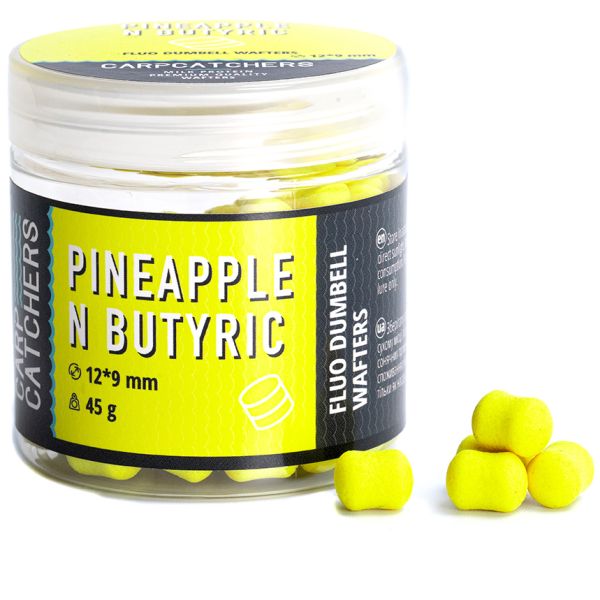 Бойли Carp Catchers - Pineapple N Butyric - Fluo Dumbell Wafters 12*9 мм - Fluoro Yellow - Плаваючі - Однотонні