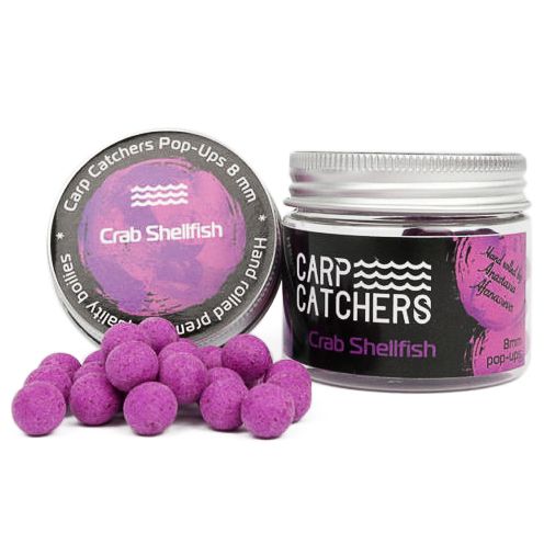 Бойли Carp Catchers Pop Ups - Плаваючі - Ø8 мм - 70 шт/уп - Crab Shelfish - Флюоресцентний бузковий