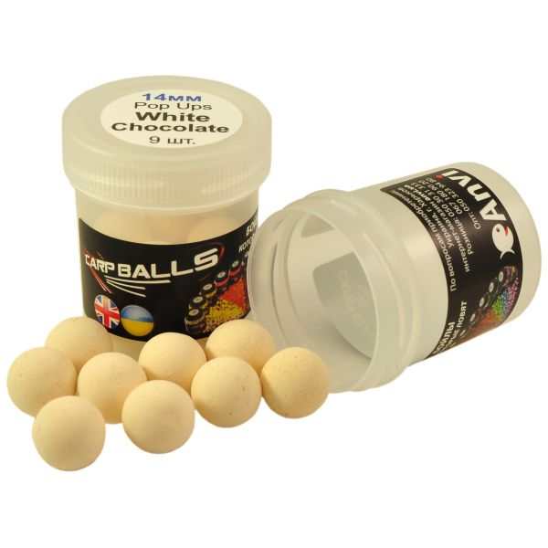 Бойлы CarpBalls Anvi Pop Ups - Пробник - 9 шт - Плавающие - Ø14 мм - White Chocolate