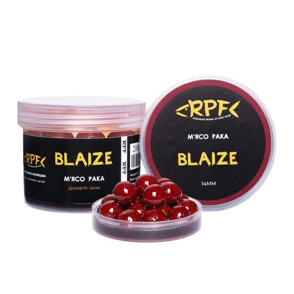 Бойлы RPF BLAIZE насадочные вареные в дипе Ø14мм - Мясо рака - Тонущие - ПЭТ-банка 40 г + 30 г дипа