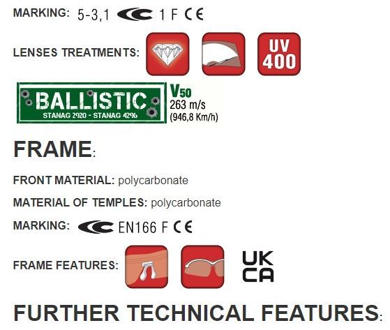 Окуляри тактичні балістичні Cofra Gunner Grey/Black - UV400 - Полікарбонат - Італія