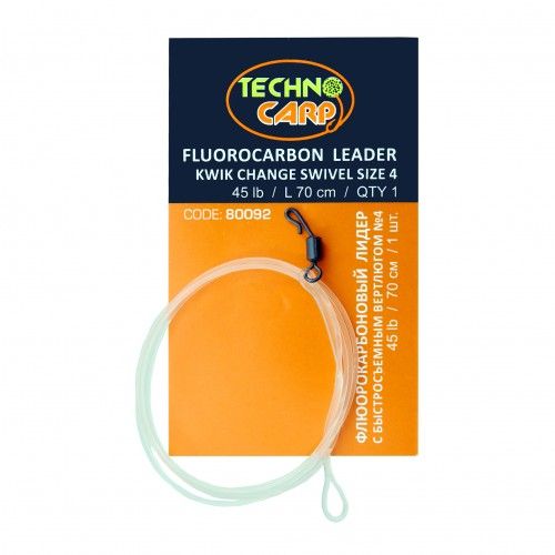 Флюорокарбоновый лидер Технокарп  - 45lb - 70 см - С быстросъемным вертлюгом №4