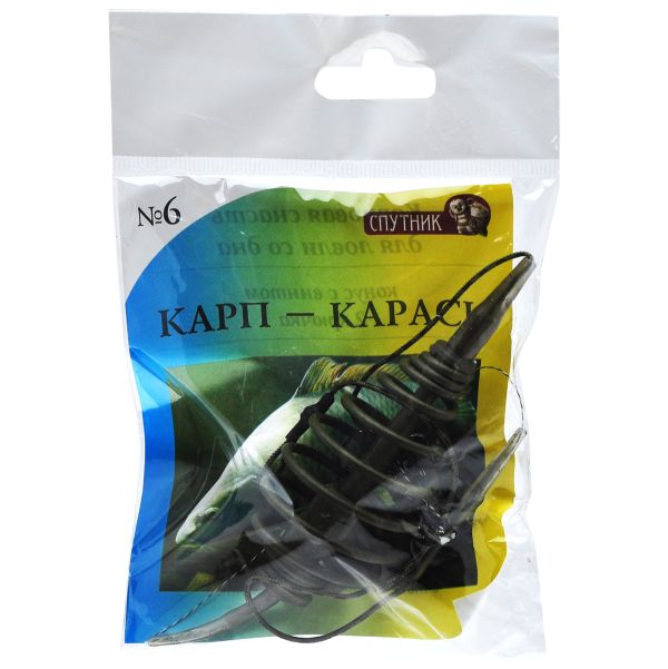 Готовая снасть Спутник №1 - Карп-карась - 2 крючка - Кормушка конус 30 г