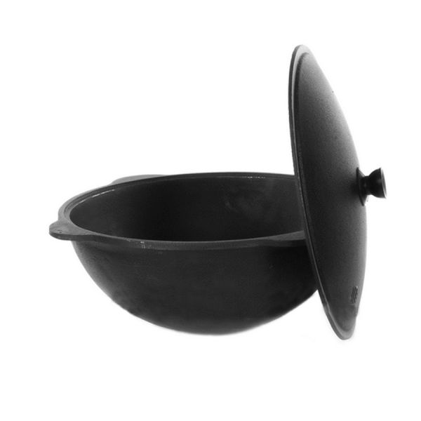 Казан чугунный Узбекский Наманганский круглое дно - С крышкой - 10 л