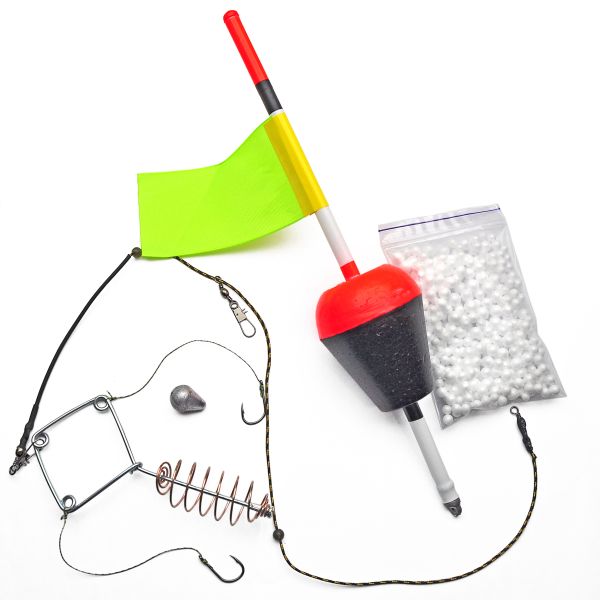 Вбивця товстолоба Супутник - Готова снасть: Годівниця-пружина, 2 гачки, прапорець