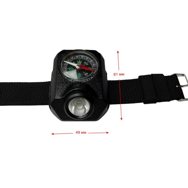 Компас на руку с фонарем W04-LED - 49x61 мм -Питание Li-Ion аккумулятор - Чёрный