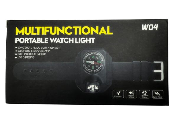 Компас на руку с фонарем W04-LED - 49x61 мм -Питание Li-Ion аккумулятор - Чёрный