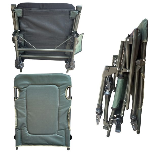 Карповое кресло Megastrike с подставкой для ног - SH9-3-8 - (70+50)x55x95 см - С боковым карманом на змейке - Олива