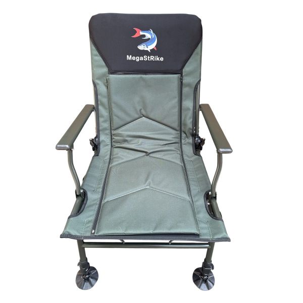 Карповое кресло Megastrike с подставкой для ног - SH9-3-8 - (70+50)x55x95 см - С боковым карманом на змейке - Олива