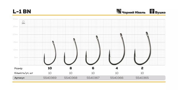 Крючок Hayabusa Carp L-1 BN - Чёрный никель - 10 шт/уп