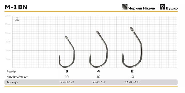 Гачок Hayabusa Carp M-1 BN - Чорний нікель - 10 шт/уп
