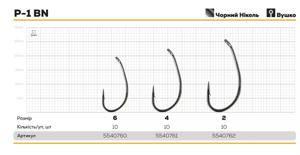 Крючок Hayabusa Carp P-1 BN - Чёрный никель - 10 шт/уп