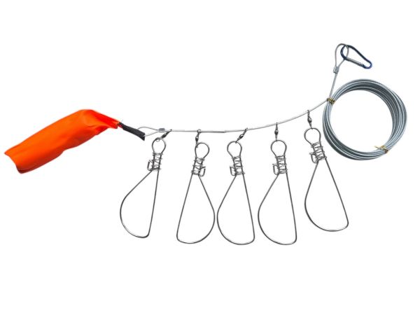Кукан с поплавком на металлическом тросе - 5 карабинов - 5 м