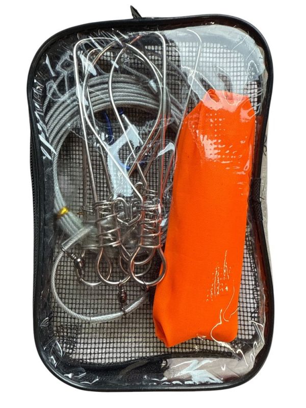 Кукан с поплавком на металлическом тросе - 5 карабинов - 5 м