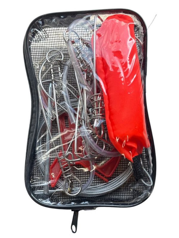 Кукан посилений з поплавком на металевому тросі - 10 карабінів - Довжина 6 м