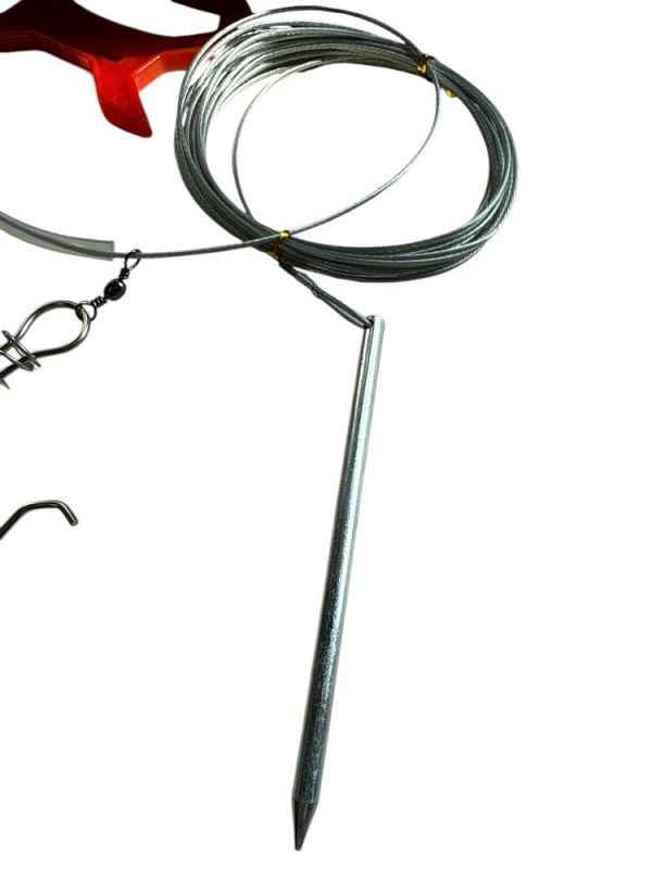 Кукан усиленный с поплавком на металлическом тросе - 7 карабинов - Длина 6 м