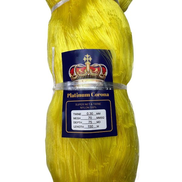 Сетеполотно Platinum Corona - Рибальська лялька - Жилка 0,30 мм - Жовтий - Висота 75 вічок - Довжина 150 м