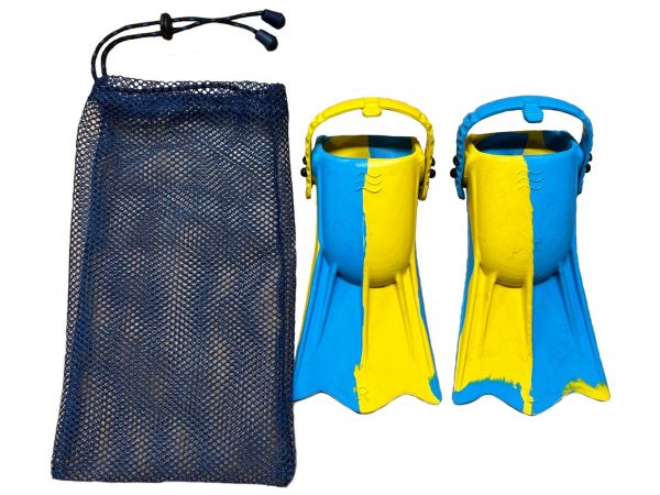 Ласты детские для бассейна с открытой пяткой - Размер 16,5-22,5 (100-140 мм) - Желто/голубые