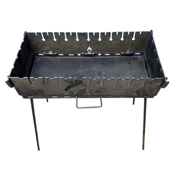 Мангал Огонёк - Раскладной - Со съёмными ножками - Сталь 3 мм - 55x28x15 см - На 10 шампуров