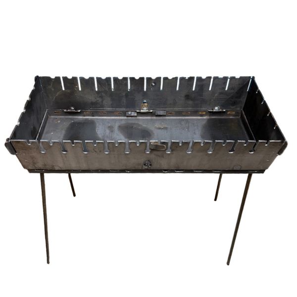 Мангал Огонёк - Раскладной - Со съёмными ножками - Сталь 3 мм - 64x28x15 см - На 12 шампуров