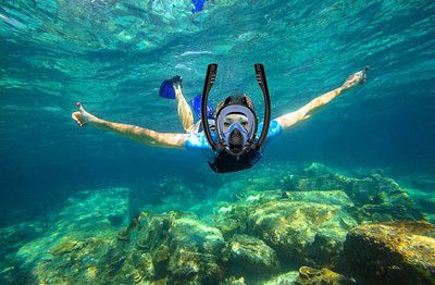 Маска для плавання - Повнолицьова - На 2 трубки - Синя