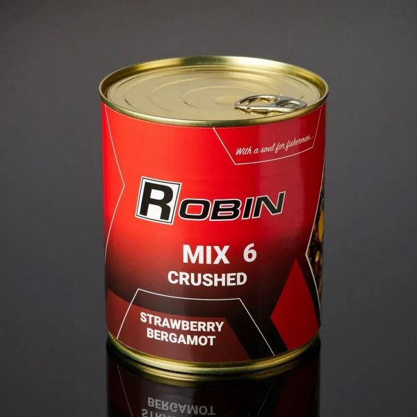 Прикормка MIX-6 зерен измельченный Robin - Клубника-Бергамот - ж/б 900 мл