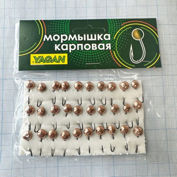 Мормишка корпова для літнього кивка - YAGAN - №6 - Вічко велике - 1.7 г - Ø8 мм - Гачок Kumho №6 - Мідь