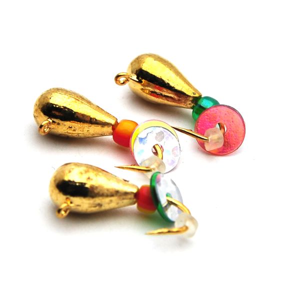 Мормышка Вольфрам Капля с бисером - Золото - 10шт./уп