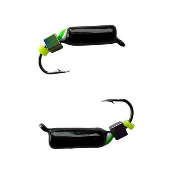 Мормишка Вольфрамова Володимирська Гвоздик - З кубиком хамелеон - 4 мм - 0.9 г - Чорний із зеленою точкою - Арт.593