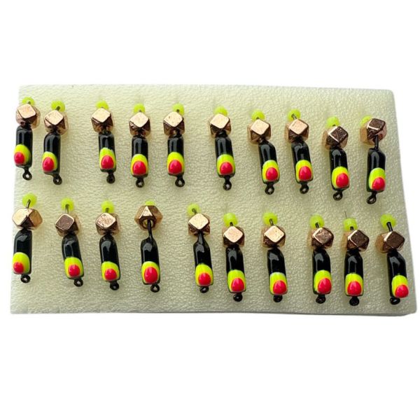 Мормышка Вольфрамовая Владимирская Гвоздик - С шестигранником золото - 2 мм - 0.4 г - Чёрный с желто-красной точкой - Арт.610