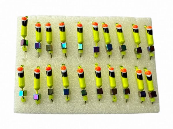 Мормишка Вольфрамова Володимирська Гвоздик - З кубиком хамелеон - 2.5 мм - 0.4 г - Жовтий з чорно-червоною точкою - Арт.616