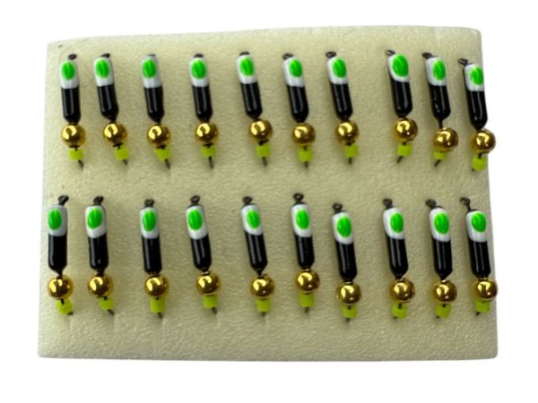 Мормишка Вольфрамова Володимирська Гвоздик - З кулькою золото - 3 мм - 0.5 г - Чорний із зелено-білою точкою - Арт.618