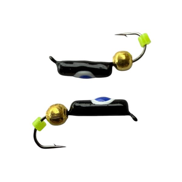 Мормишка Вольфрамова Володимирська Гвоздик - З кулькою золото - 2.5 мм - 0.5 г - Чорний з біло-синьою точкою - Арт.640