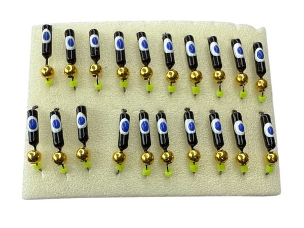 Мормишка Вольфрамова Володимирська Гвоздик - З кулькою золото - 2.5 мм - 0.5 г - Чорний з біло-синьою точкою - Арт.640