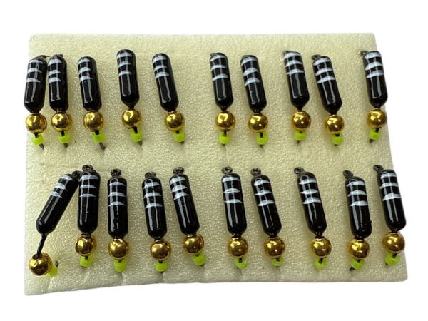 Мормишка Вольфрамова Володимирська Гвоздик - З кулькою золото - 3 мм - 0.7 г - Чорний з білими смужками - Арт.641