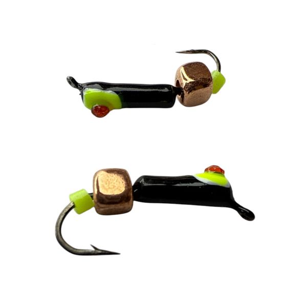 Мормишка Вольфрамова Володимирська Гвоздик - З шестигранником золото - 2.5 мм - 0.5 г - Чорний з жовтою точкою та червоним каменем - Арт.643