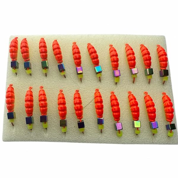 Мормишка Вольфрамова Володимирська Личинка - З кубиком хамелеон - 3 мм - 0.6 г - Оранжево-жовтий - Арт.606